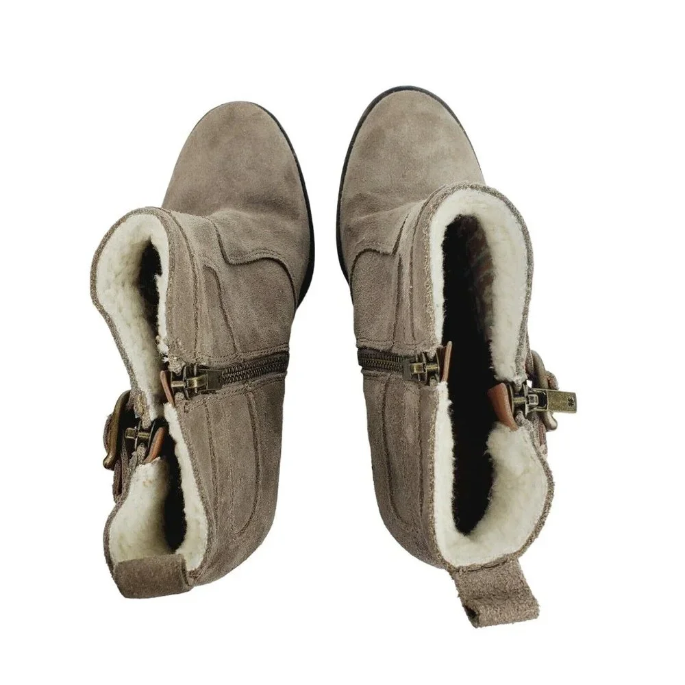 Lucky Brand Women's Everalda Tan Brown Side Zip Suede Ankle Booties Sz 7M - Picture 5 of 11